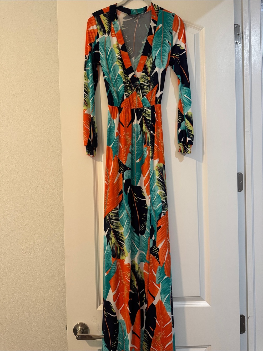 Tropical Wrap Maxi Dress in Orange & Teal